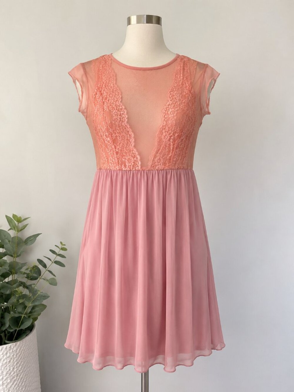 Intimately Free People Pink Lace Mini Dress Small Sheer Romantic Boho